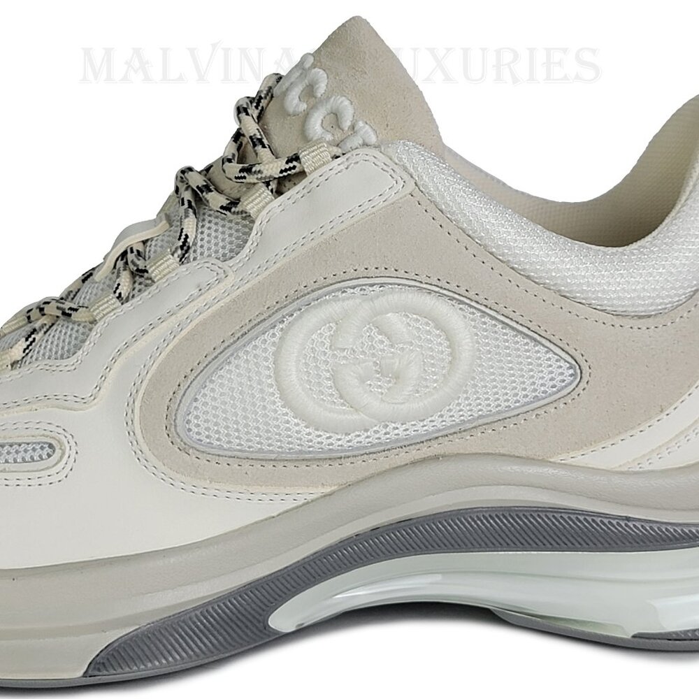 GUCCI SNEAKERS RUN WHITE SUEDE LEATHER INTERLOCKING G LOGO SHOES sz 40.5 10.5 - Picture 11 of 16
